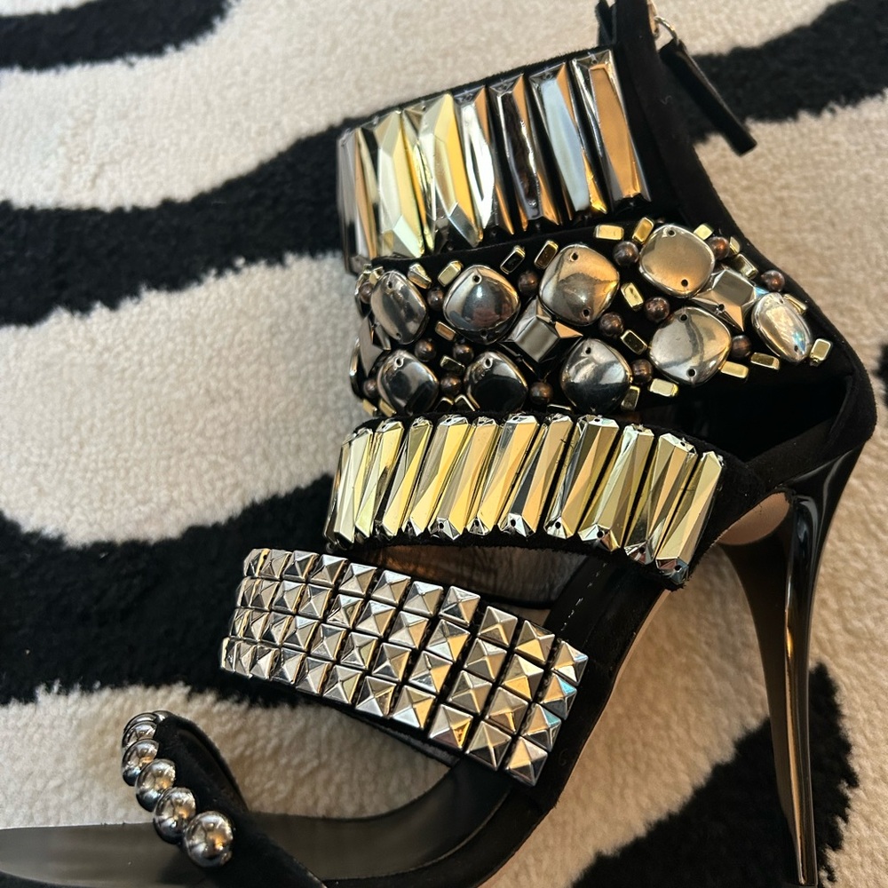 Giuseppe Zanotti Silver and Black Stiletto Sandals